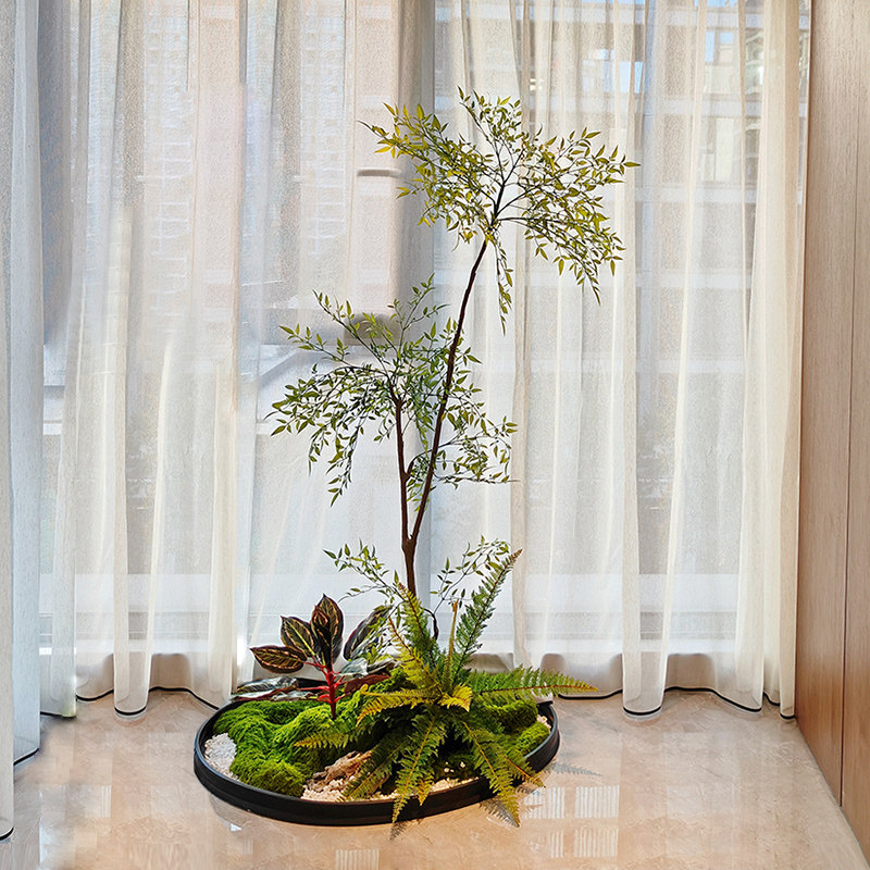 彷真绿色植物造景组合玄关景观布置室内假植物楼梯下造景彷生植物