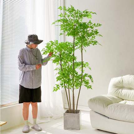 南天竹大型仿真绿植高端轻奢室内客厅仿生植物落地装饰花盆栽摆件