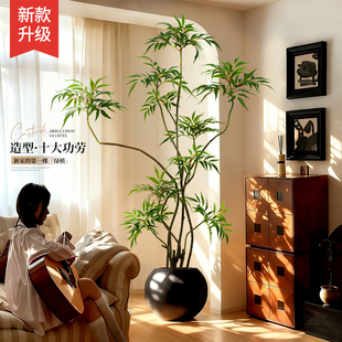 仿真绿植室内十大功劳假植物落地盆栽侘寂风高级仿生植物装饰摆件