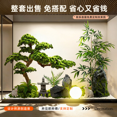 迎客松仿真造景植物楼梯下装饰室内景观酒店玄关绿植假树仿真松树