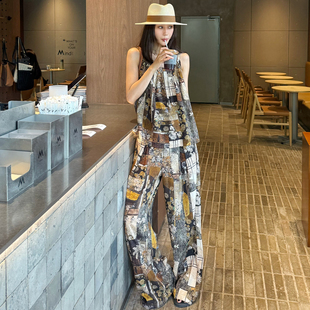 原创设计师款苎麻背心无袖上衣套装女夏装高级感阔脚裤长裤两件套