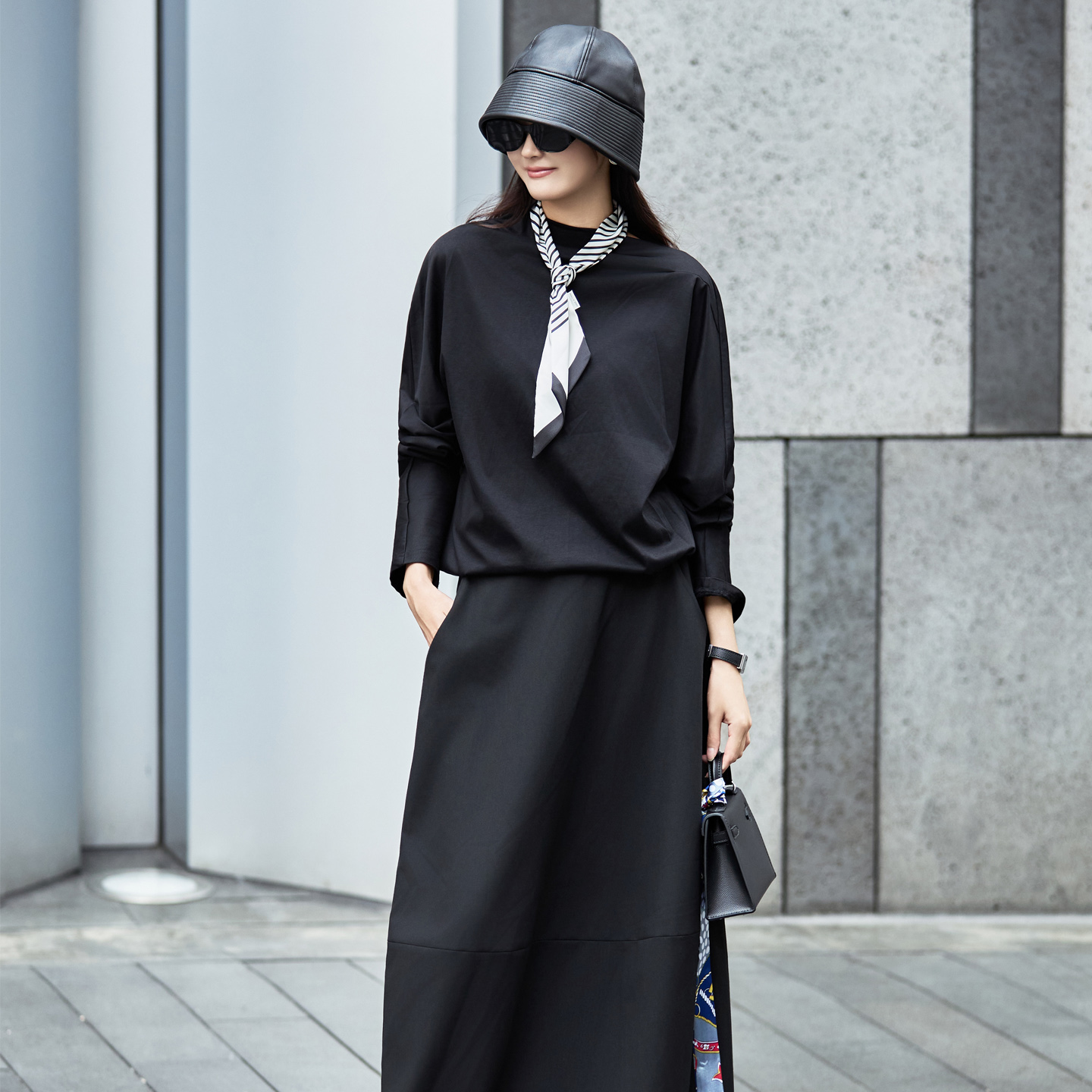 黑色高级感套装裙女装上衣两件套