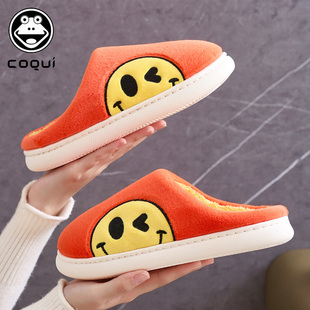 男女士情侣冬季 酷趣棉拖鞋 家用防滑软底保暖毛毛拖鞋 可爱笑脸