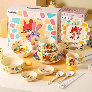 迪士尼炫彩食刻朱迪尼克餐具礼盒可爱家用高颜值陶瓷碗盘碟筷勺