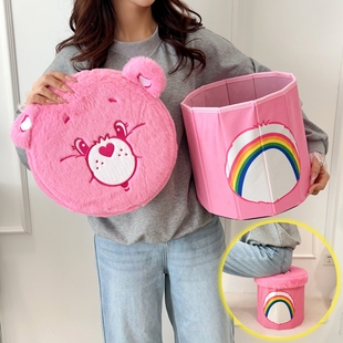 正版carebears爱心小熊毛绒折叠收纳凳彩虹熊卡通可爱储物折叠凳