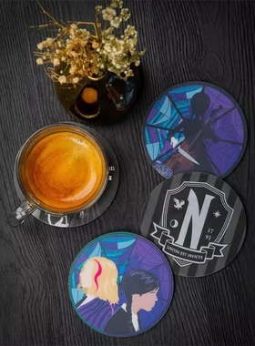 正版Wednesday星期三周边水杯垫亚当斯小狼女依妮德奈弗莫尔4件套