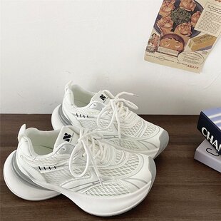 网面运动鞋女款2025新款春夏季增高厚底老爹鞋跑步减震轻便休闲鞋