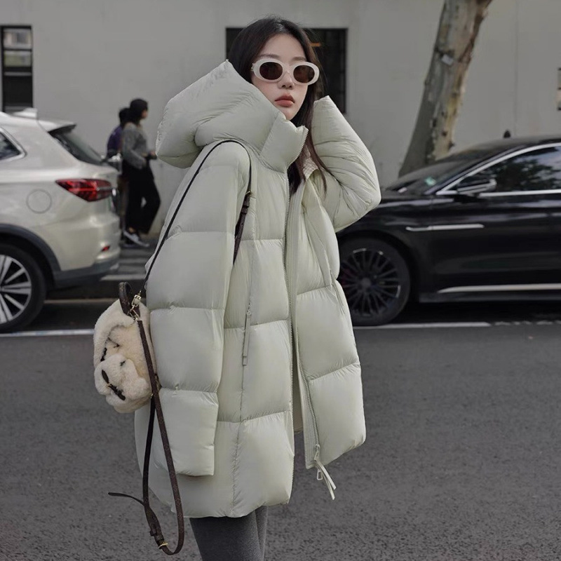 泡芙韩版中长款羽绒棉服女2025新款冬爆款学院风宽松连帽棉服外套