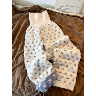 加厚居家阔腿长裤 慵懒风软糯保暖半边绒睡裤 大码 2025新款 子 女冬季