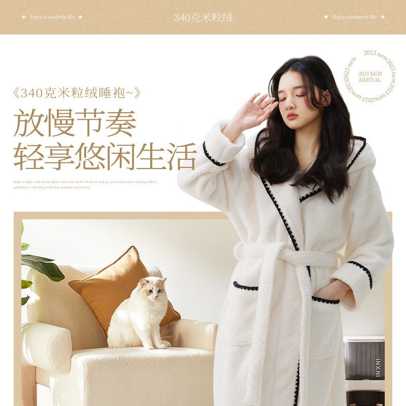 现货秋冬季新款珊瑚绒加厚美丽绒男女睡袍加长浴袍情侣睡衣