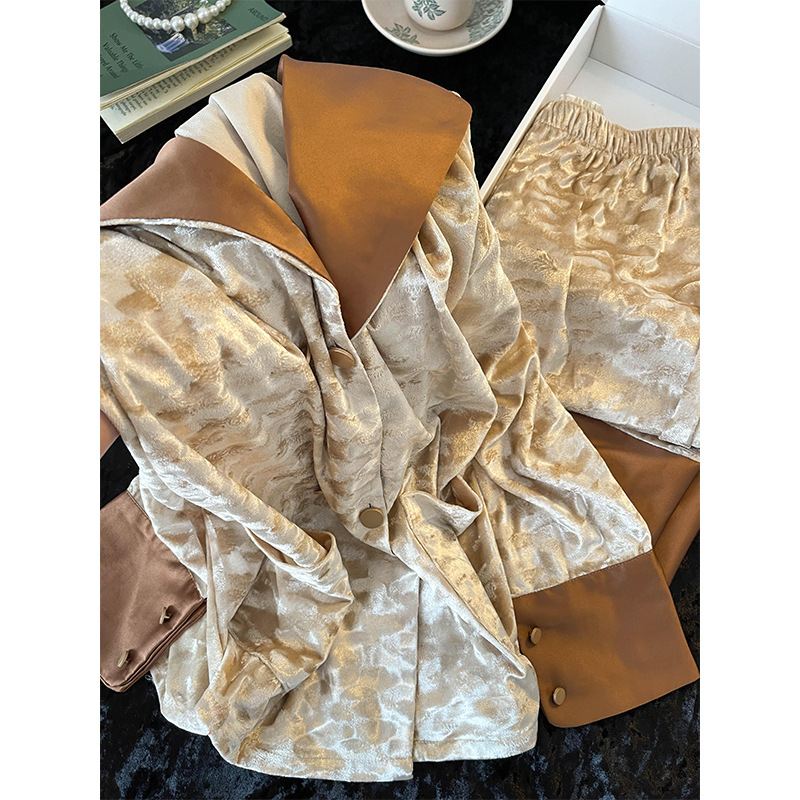 韩版高级感金丝绒睡衣女款秋冬款新款小众保暖大码长裤家居服套装