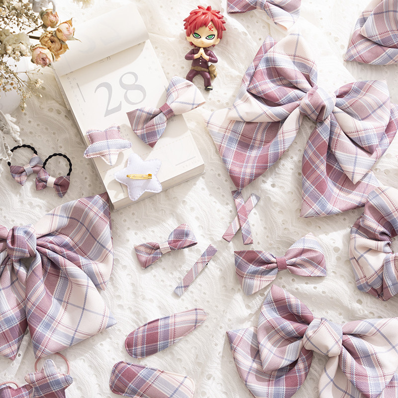兔缝缝【大粉格子】现货掉落jk制服格裙小物大肠发圈蝴蝶结发饰