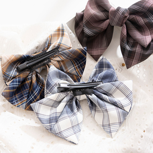 905~JK制服同格布料制作后脑勺超大蝴蝶结发夹鸭嘴夹顶夹少女发卡