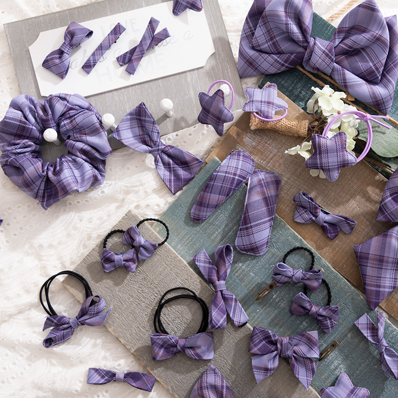 啦啦酱JK【葡萄汽水】制服格裙原创设计小物大肠发圈蝴蝶结发卡