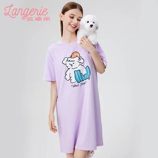 圆领家居服睡裙女300350135 兰卓丽春夏趣味棉印花舒适透气短袖