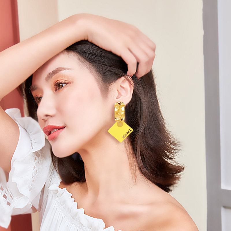无耳洞耳夹女2021新款潮韩国耳坠网红夸张气质长款耳饰黄色耳环