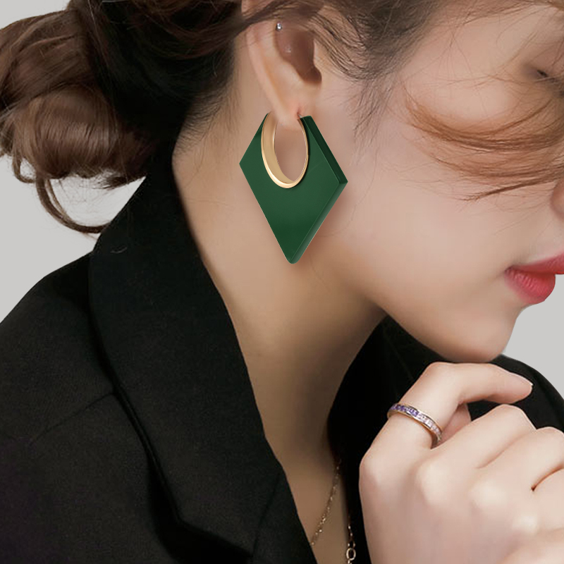欧美夸张方向耳圈女几何菱形耳饰