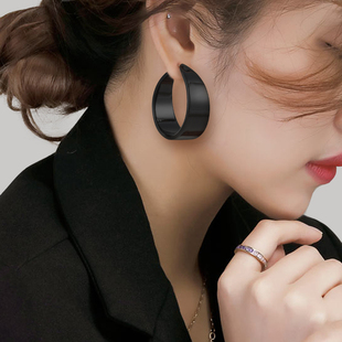 半圆C形醋酸耳环港风复古夸张圆圈耳饰2024新款 潮御姐气质耳钉女