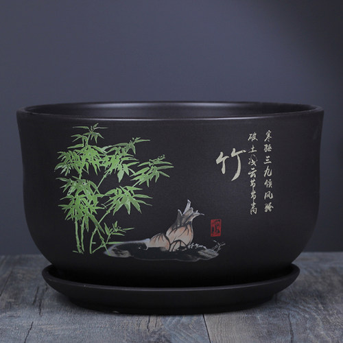 陶瓷花盆带托盘大号粗淘盆