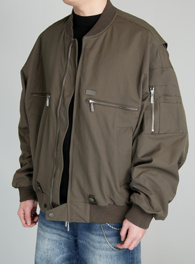 26春季新款美式复古工装风宽松棒球领夹克外套 男