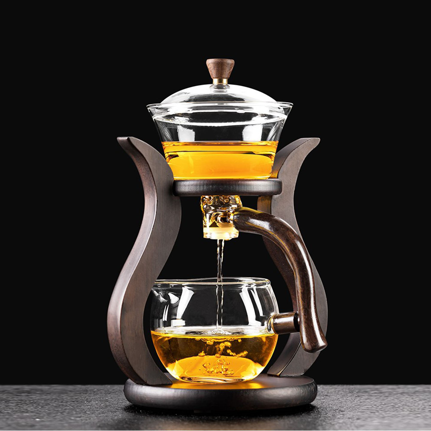 懒人半自动宫灯茶具套装玻璃日式泡茶器磁吸家用功夫茶加厚冲茶器