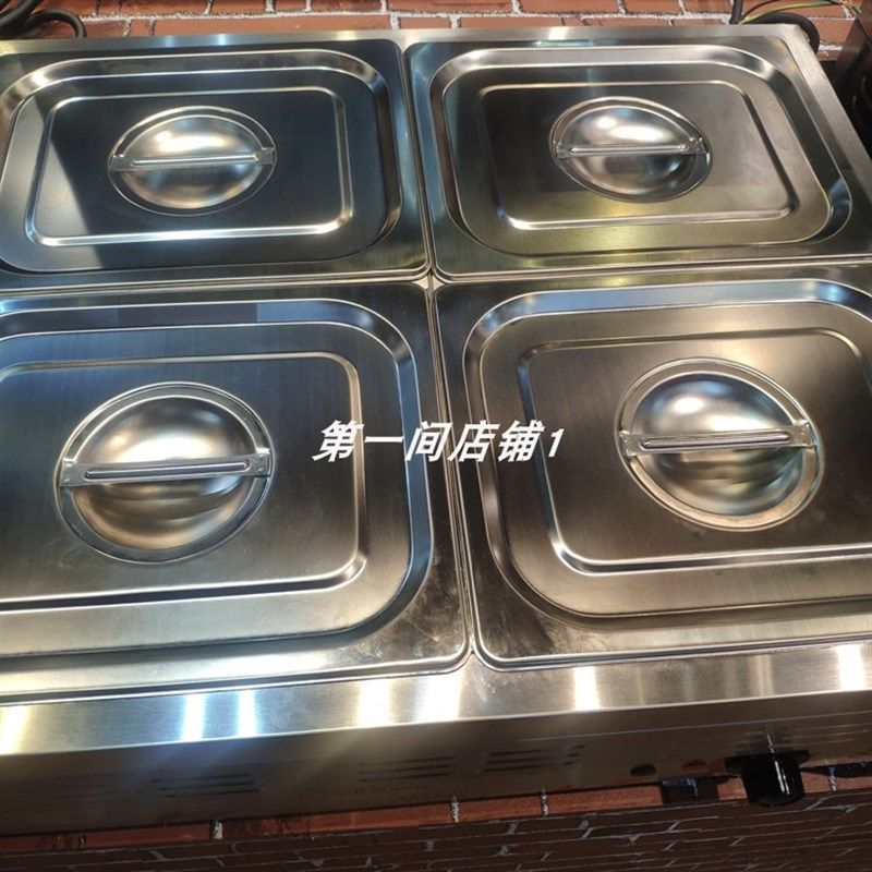 汇利VB-4B不锈钢保温汤池 商用四盘电热售饭车台式快餐暖汤台