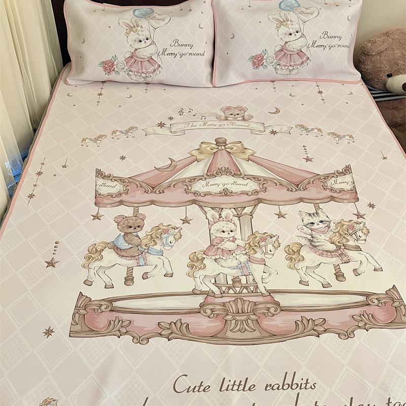 梨梦 lolita冰丝席三件凉感少女心软凉席子夏季可水洗可折叠