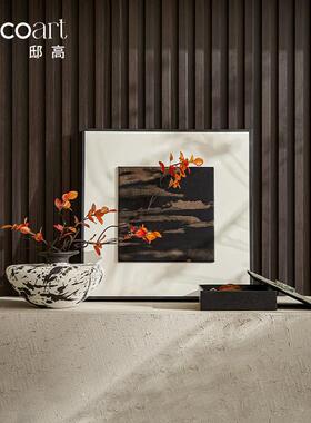 邸高家居新中式样板间进门玄关装饰摆画艺术花瓶插花假花假山摆件
