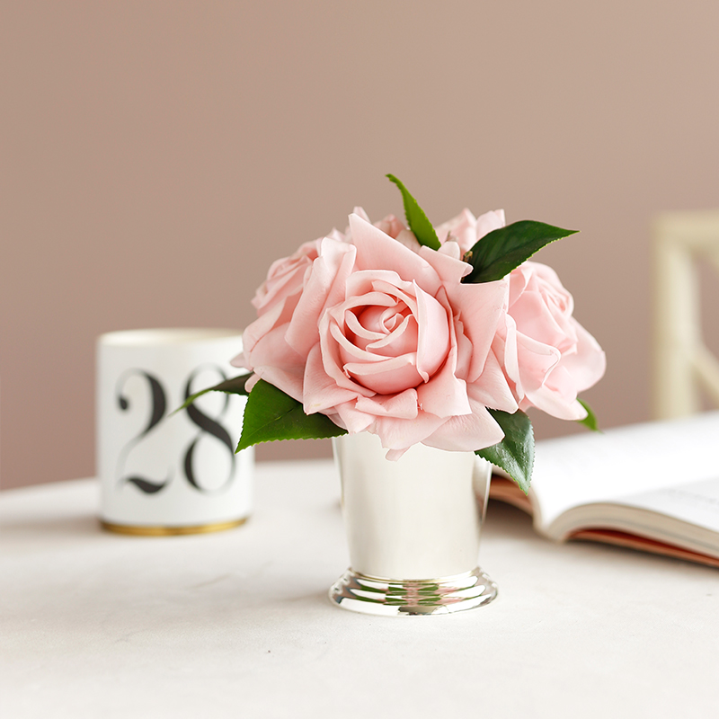栀美家 手感玫瑰花仿真花摆件 客厅餐桌花摆花无火香薰 小花瓶