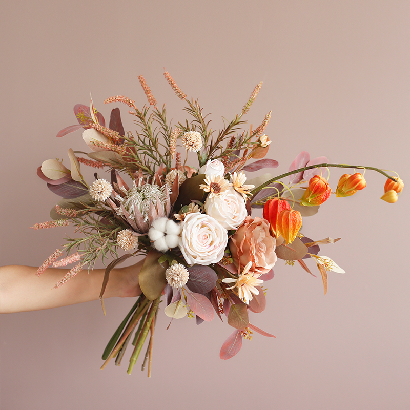 栀美家 玫瑰花仿真花束手捧花 绣球假花摆件 客厅茶几餐桌花摆花