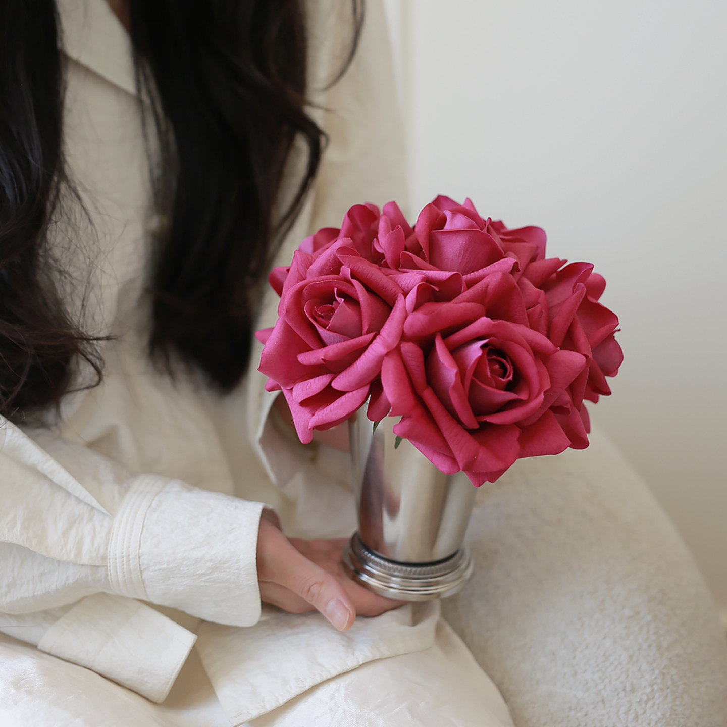 栀美家手感玫瑰花摆件客厅仿真花