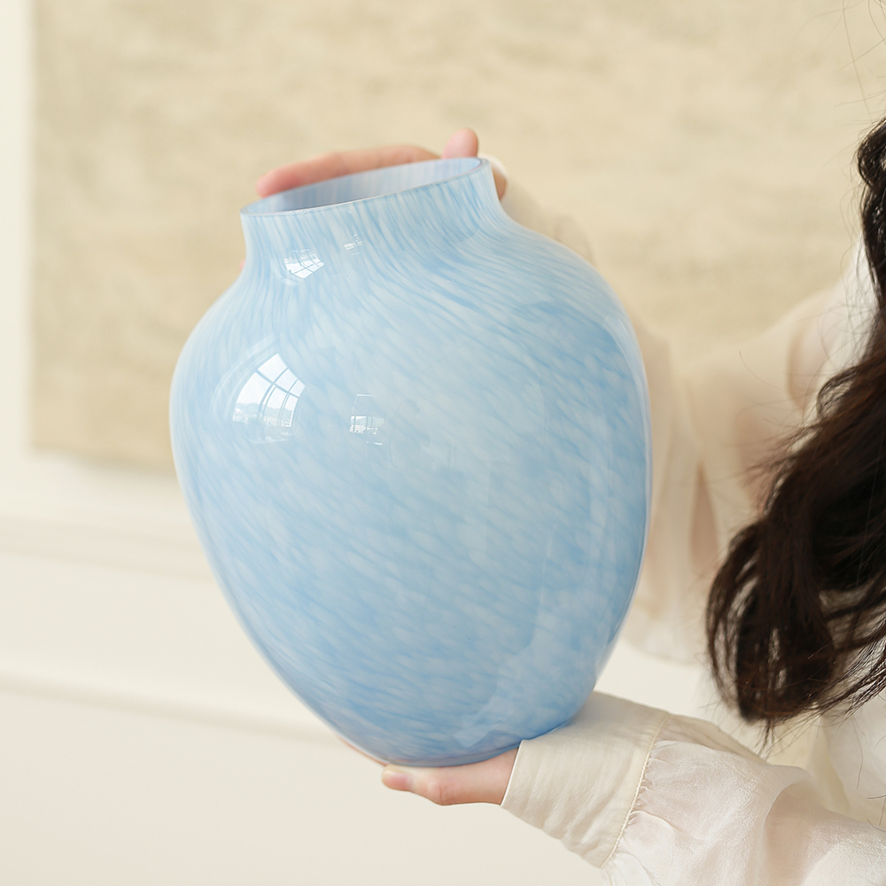 栀美家 蓝调玻璃花瓶轻奢高级感 鲜花水培器皿客厅茶几桌面摆件