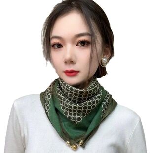 复古时尚 新款 磁扣潮流围脖护颈保暖围巾印花2024方巾女士懒人秋季