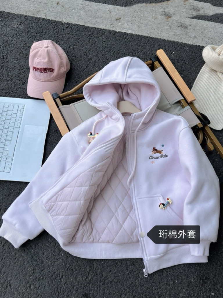 女童外套秋冬2025新款儿童大童童装女孩卫衣连帽外套加厚加棉外套