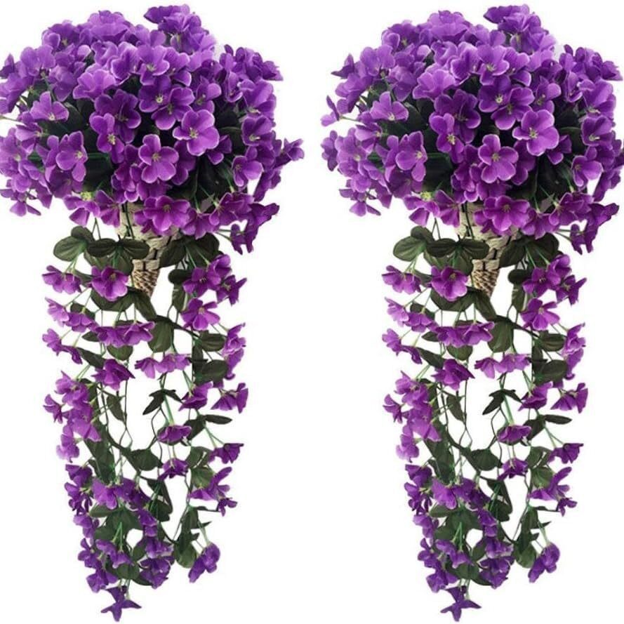 婚庆紫罗兰壁挂仿真花藤条家居摆件 假花装饰仿真植物绣球壁挂花