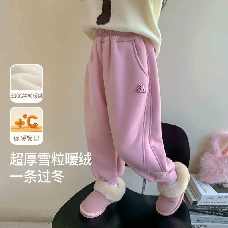 女童加绒加厚裤子秋冬款2025新款冬季运动卫裤女宝宝儿童冬装棉裤