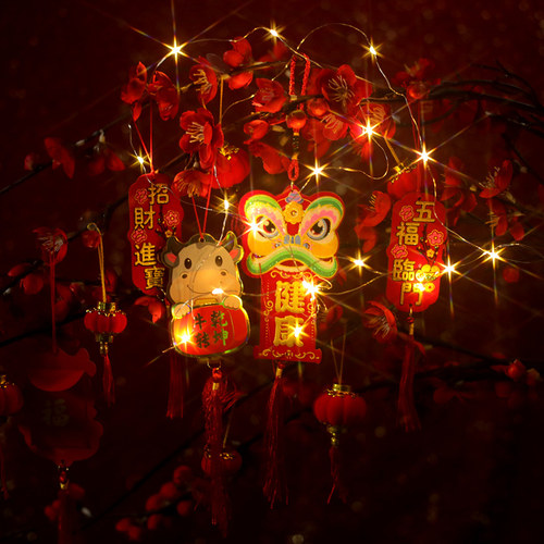 植绒红灯笼挂树上盆景新年装饰