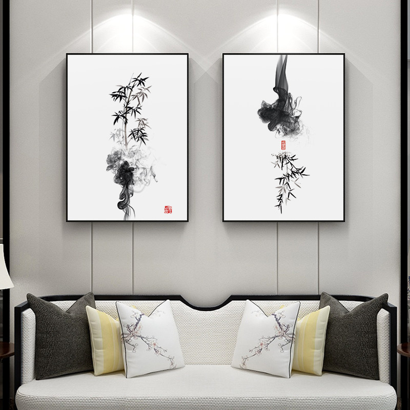 水墨竹子图挂画新中式禅意图简约客厅装饰画玄关风水招财墙面壁画