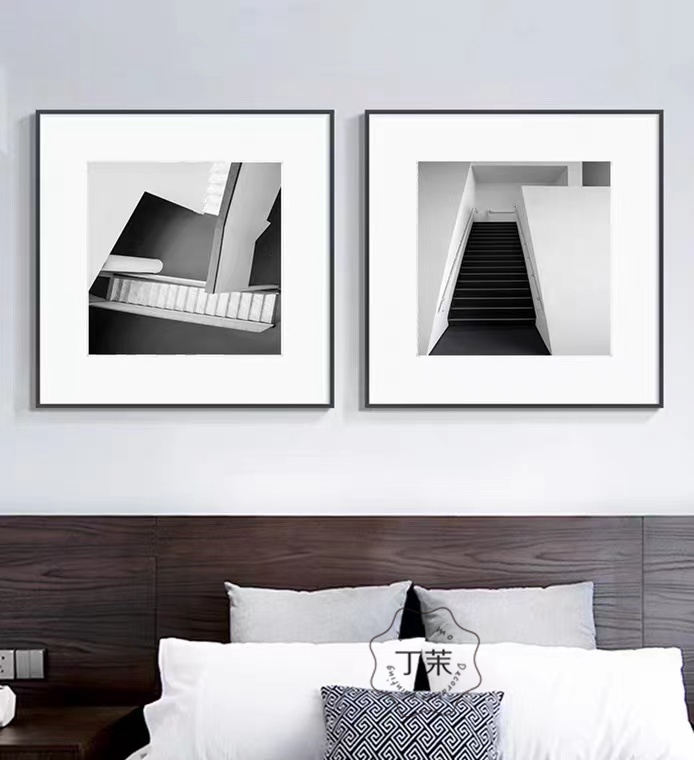 简约现代装饰画黑白抽象建筑软装餐厅客厅卧室北欧背景墙挂画壁画图片