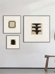日式侘寂风黑白组合线条背景墙壁挂画原木风赤贫极简抽象高档装饰