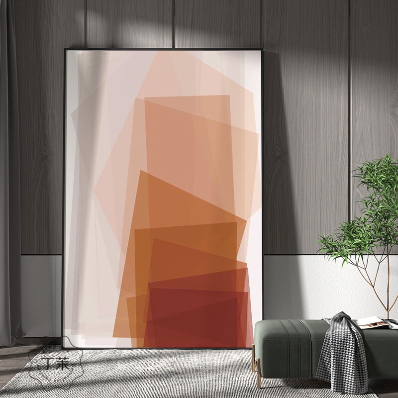 轻奢高档入户玄关走廊过道壁画竖版大富大贵红色沙发背景墙装饰