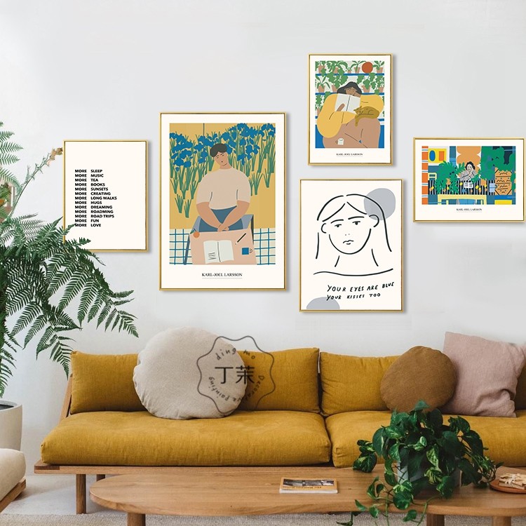 日式小清新女生卧室背景墙画四季卡通客厅装饰画民宿酒店公寓挂画