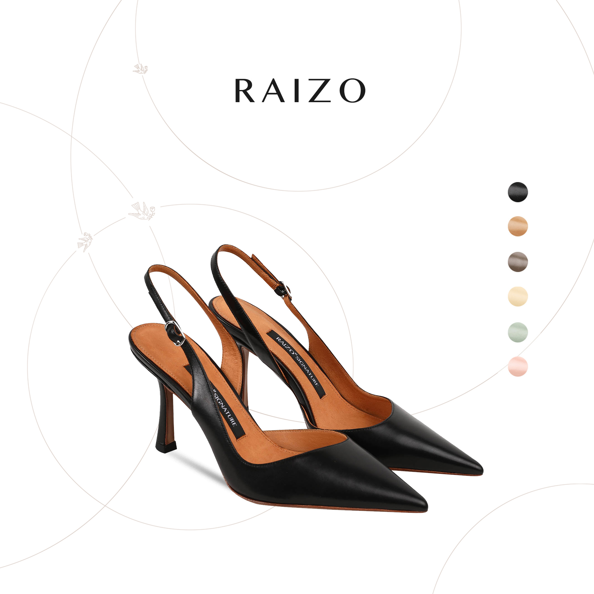 RAIZO为爱者 手工高跟鞋女细跟后空尖头凉鞋舒适真皮底不累脚 女