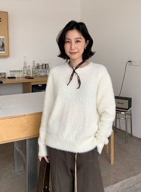 THEMIND圆领套头毛衣2025冬新款韩版温柔简约针织衫T5751D长袖