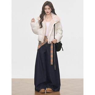 座山雕毛绒翻领短款棉服女冬季2025新款加厚保暖休闲面包服外套潮