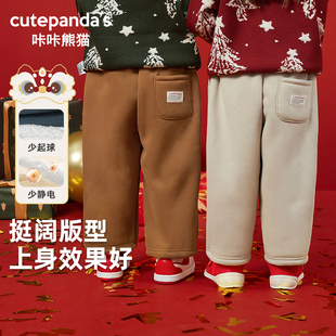 冬装 婴儿衣服新年加绒长裤 女宝宝拜年服 秋冬新款 咔咔熊猫男童棉裤