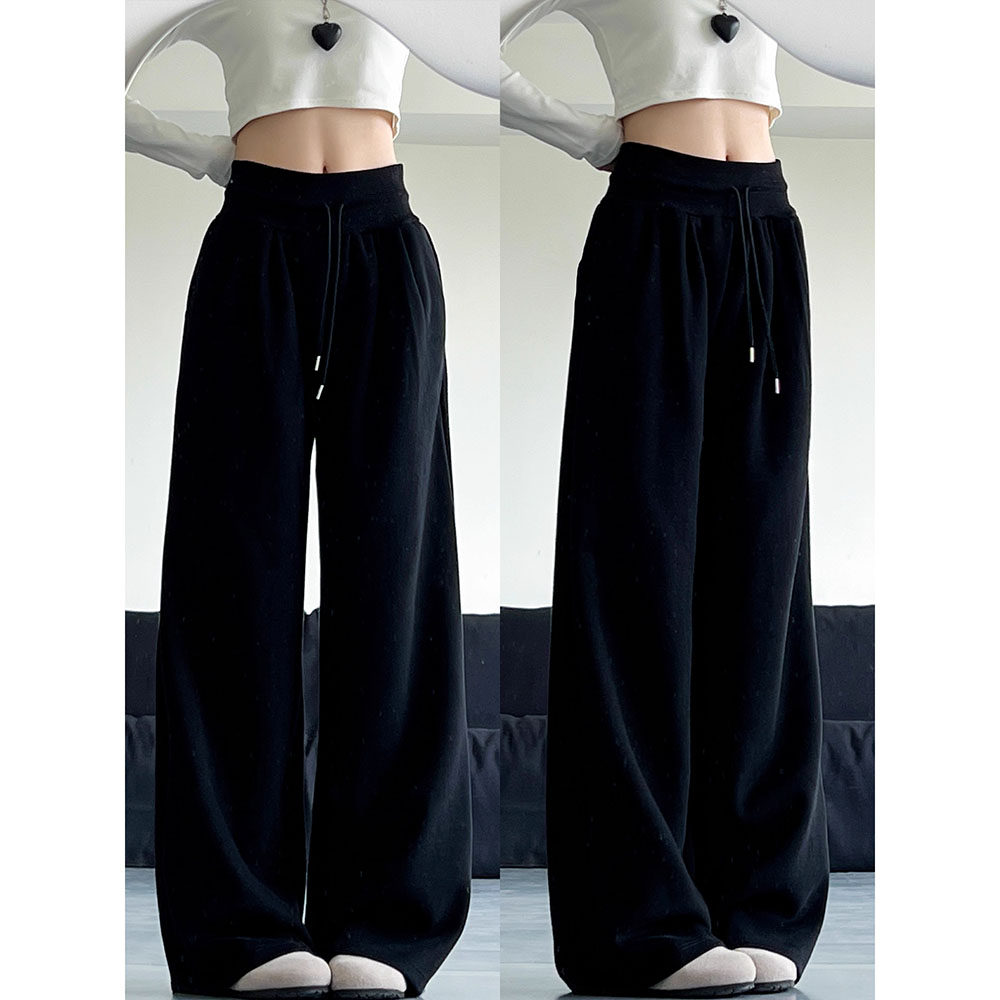 美式黑色低腰运动裤女秋2025新款宽松显瘦阔腿裤慵懒垂感休闲卫裤