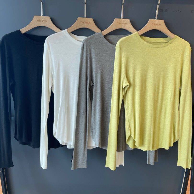 糯叽叽面膜打底衫长袖t恤女秋季宽松显瘦正肩叠穿拼接极简上衣服