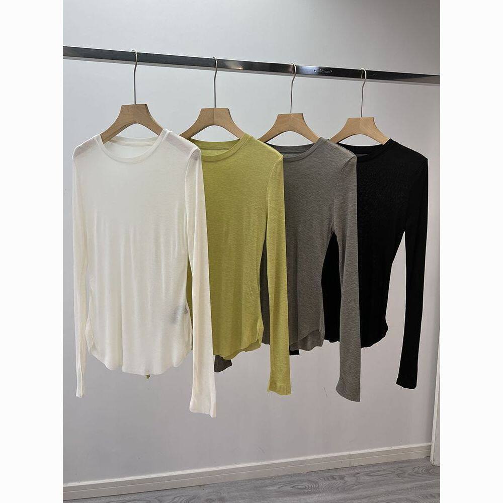 会呼吸~长袖面膜T恤女打底白色春秋季内搭女圆领上衣薄款防晒外穿