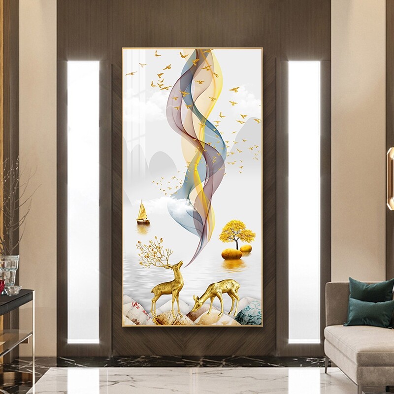 进门玄关装饰画简约现代走廊过道壁画客厅挂画2021新款玄幻画竖版